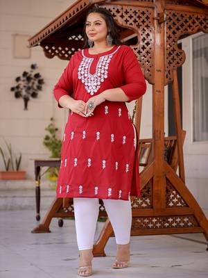  maroon chikankari straight plus size kurta 2