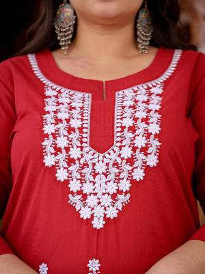  maroon chikankari straight plus size kurta 4