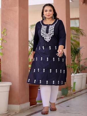  navy blue chikankari straight plus size kurta 1