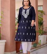  navy blue chikankari straight plus size kurta