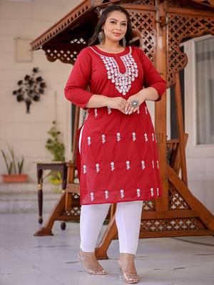  maroon chikankari straight plus size kurta 5