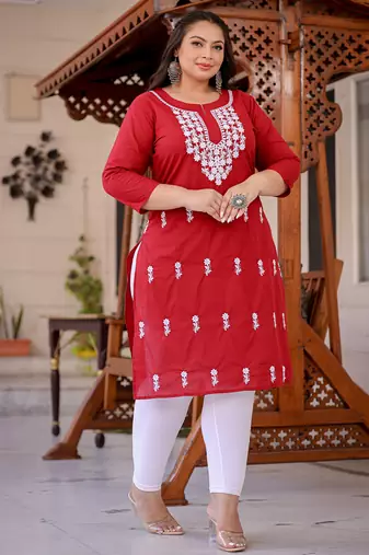  maroon chikankari straight plus size kurta