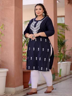  navy blue chikankari straight plus size kurta 2