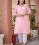 Yufta women light pink chikankari straight plus size kurta