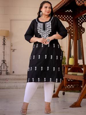 women black chikankari straight plus size kurta 1