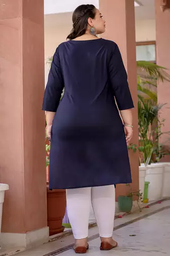  navy blue chikankari straight plus size kurta