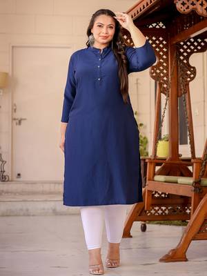  blue silk blend solid straight kurta 1
