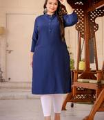  blue silk blend solid straight kurta