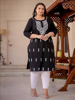 women black chikankari straight plus size kurta 2