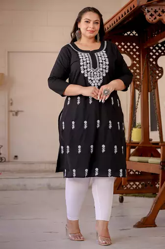 women black chikankari straight plus size kurta