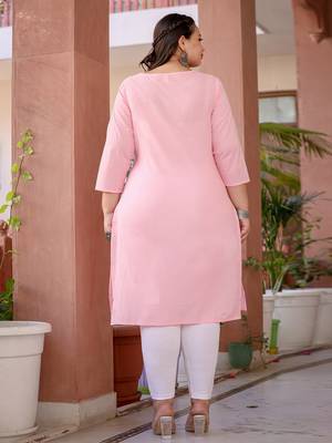 Yufta women light pink chikankari straight plus size kurta 3