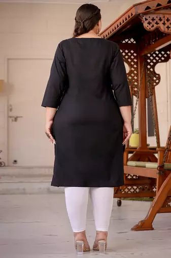 women black chikankari straight plus size kurta
