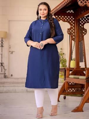  blue silk blend solid straight kurta 2