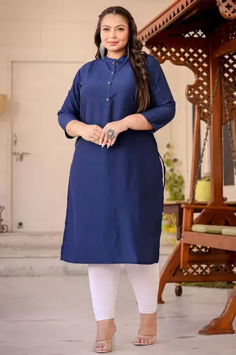  blue silk blend solid straight kurta