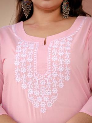 Yufta women light pink chikankari straight plus size kurta 4