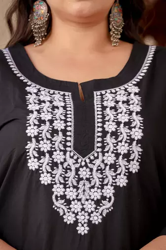women black chikankari straight plus size kurta