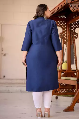 blue silk blend solid straight kurta