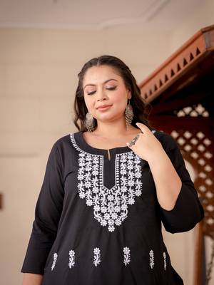 women black chikankari straight plus size kurta 5
