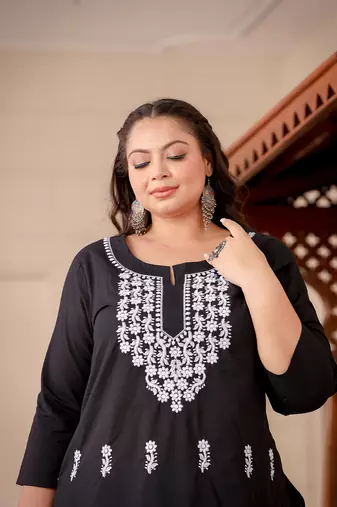 women black chikankari straight plus size kurta