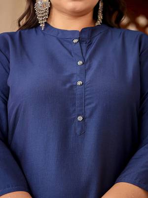  blue silk blend solid straight kurta 4