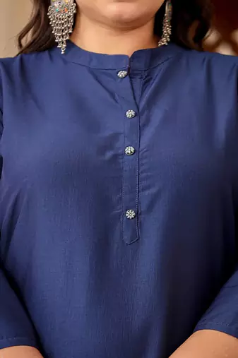  blue silk blend solid straight kurta