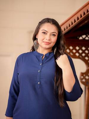  blue silk blend solid straight kurta 5