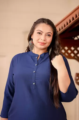 blue silk blend solid straight kurta