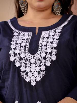  navy blue chikankari straight plus size kurta 5