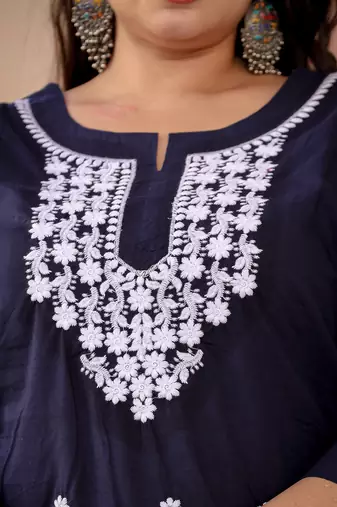  navy blue chikankari straight plus size kurta