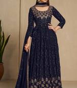Navy blue color faux georgette sequins embroidery work anarkali style suit with dupatta
