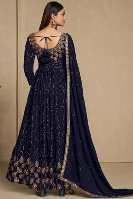 Navy blue color faux georgette sequins embroidery work anarkali style suit with dupatta 5