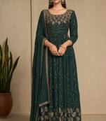 Green color faux georgette sequins embroidery work anarkali style suit with dupatta