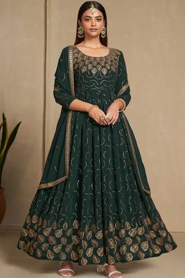 Green color faux georgette sequins embroidery work anarkali style suit with dupatta 3