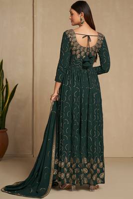 Green color faux georgette sequins embroidery work anarkali style suit with dupatta 4