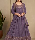 Lavender color faux georgette sequins embroidery work anarkali style suit with dupatta