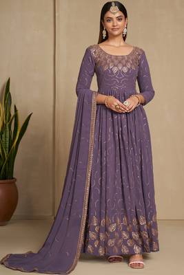 Lavender color faux georgette sequins embroidery work anarkali style suit with dupatta 2