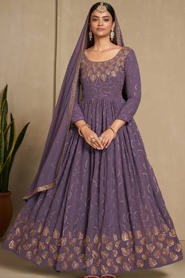 Lavender color faux georgette sequins embroidery work anarkali style suit with dupatta 3