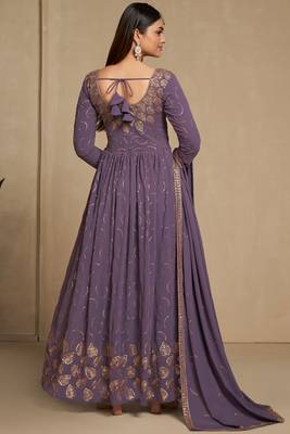Lavender color faux georgette sequins embroidery work anarkali style suit with dupatta 4