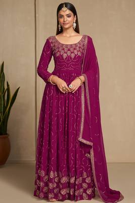Pink color faux georgette sequins embroidery work anarkali style suit with dupatta 1