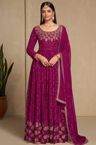 Eggplant Anarkali style Anarkali Semi-Stitched Salwar Kameez main image 0