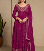 Pink color faux georgette sequins embroidery work anarkali style suit with dupatta