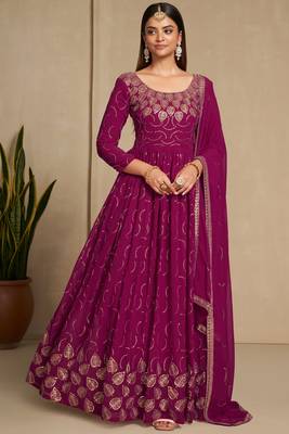 Pink color faux georgette sequins embroidery work anarkali style suit with dupatta 2