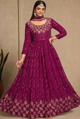 Pink color faux georgette sequins embroidery work anarkali style suit with dupatta 3