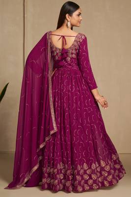 Pink color faux georgette sequins embroidery work anarkali style suit with dupatta 4