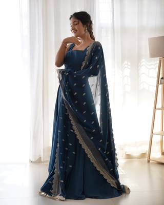 Pure Soft Fox Georgette Fully Flair Gown, Fancy Embroidery Sequence Cutwork Dupatta 1