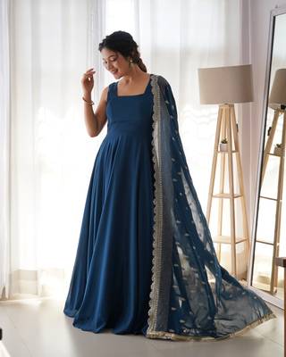 Pure Soft Fox Georgette Fully Flair Gown, Fancy Embroidery Sequence Cutwork Dupatta 2