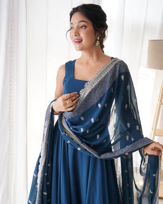 Pure Soft Fox Georgette Fully Flair Gown, Fancy Embroidery Sequence Cutwork Dupatta 3