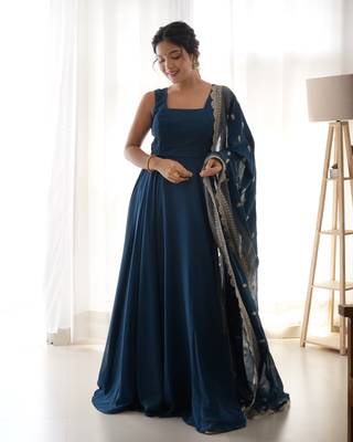 Pure Soft Fox Georgette Fully Flair Gown, Fancy Embroidery Sequence Cutwork Dupatta 5