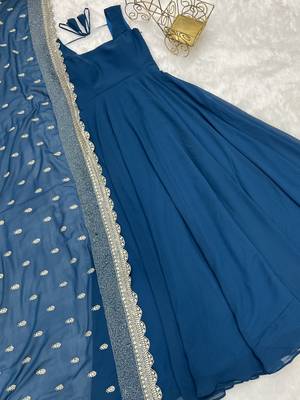 Pure Soft Fox Georgette Fully Flair Gown, Fancy Embroidery Sequence Cutwork Dupatta 6