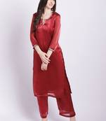 Maroon Shine Organza Straight Kurti with Straight Palazzo